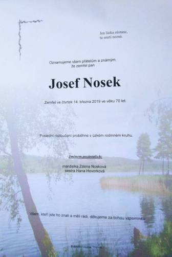 Do jachtařského nebe odešel Josef Nosek
